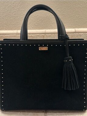 Kate Spade Black Suede Studded Satchel with Tassel